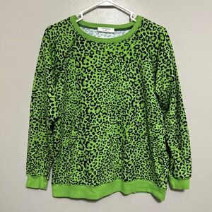 Zenana Womens Sweatshirt S Leopard Lime Green Black Raglan Cotton Bold Neon